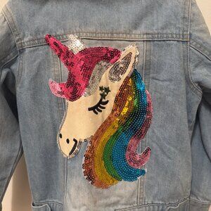 Lola + and The Boys Unicorn Sequin Denim Jean Jacket Size 4